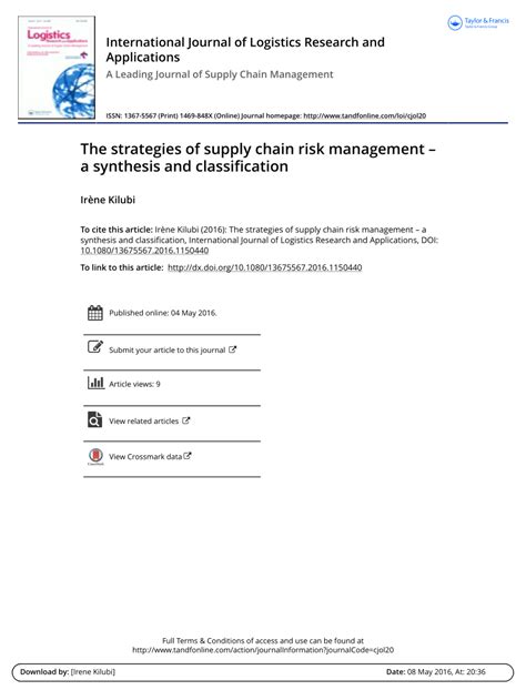 The strategies of supply chain risk management – a synthesis 